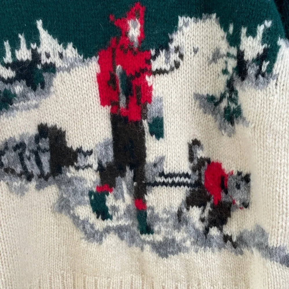 90s Vintage Polo Ralph Lauren Dog Sled Landscape Native Knit Sweater